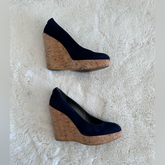 Rare Stuart Weitzman Corkswoon Navy Suede Platform Wedges US 8.5 $445 Retail - Picture 6 of 16